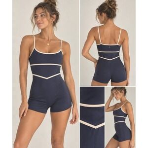 PAC 1980 PacSun Womens XS Navy Active Yoga Romper Onesie Contrast Trim